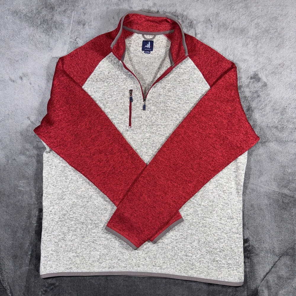 Johnnie-O Mens‎ XL Quarter Zip Pullover Sweater Heather Grey Red Colorblock